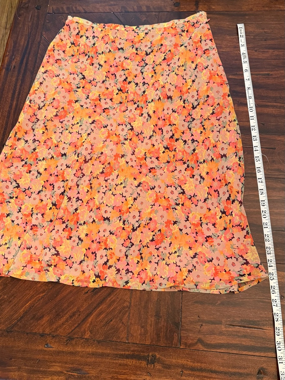 Evan Picone Floral A-Line Skirt in Coral, Orange and Yellow